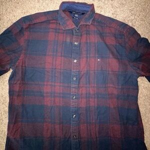 Tommy Hilfiger Men’s Flannel  Button Down Red & Blue Shirt XXL Plaid Long Sleeve